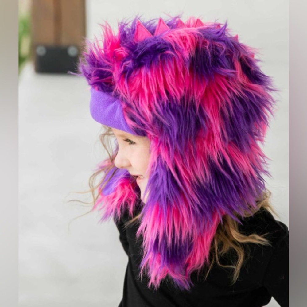 Lazy One pink purple furry Cozy Critter monster fleece lined winter hat sz M NWT